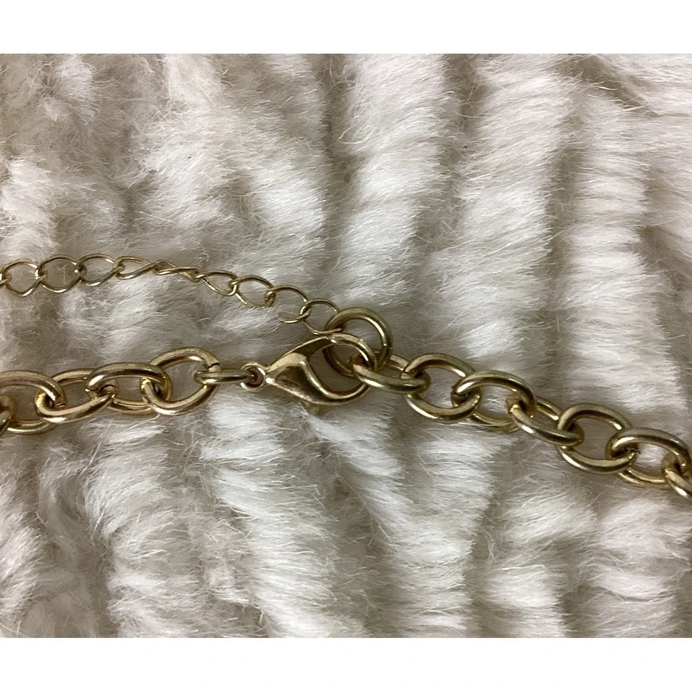Vintage Gold Tone Necklace Black & Clear Teardrop Accents Faceted Brown Stones